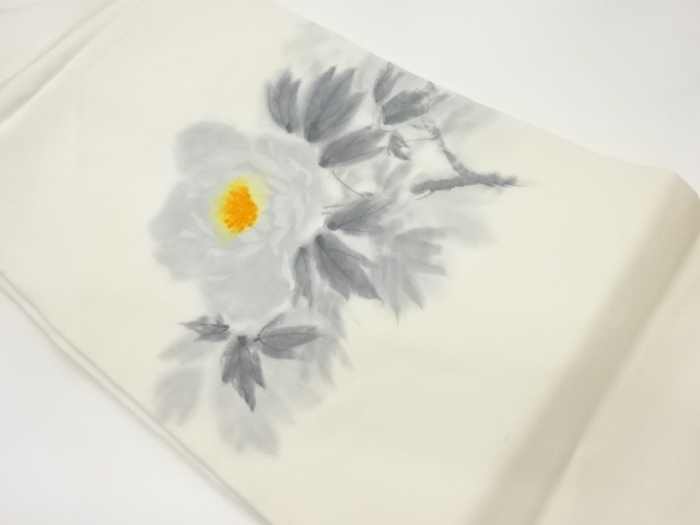 塩瀬手描き牡丹模様名古屋帯